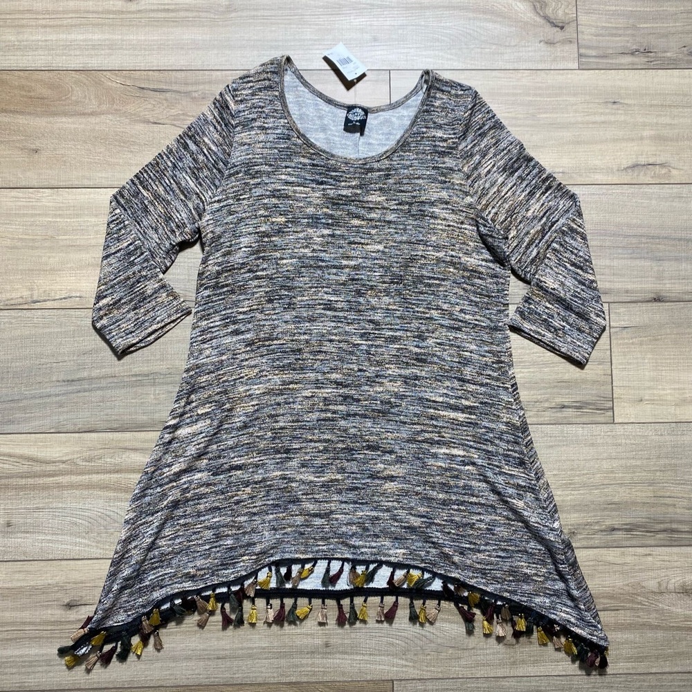 Cal Style Womens Marled Tassel Tunic Size Large Browns Made In USA